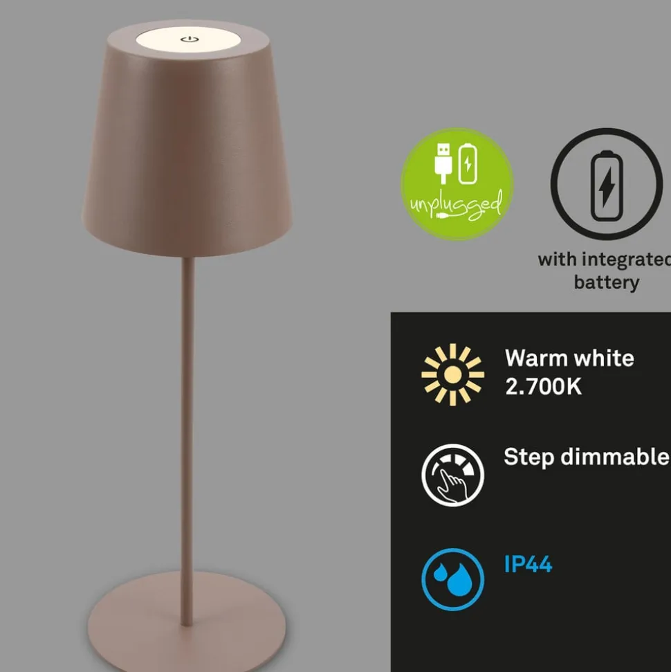 LED-bordlampe 7508012, brun, 2.700 K IP44 touchdæmper