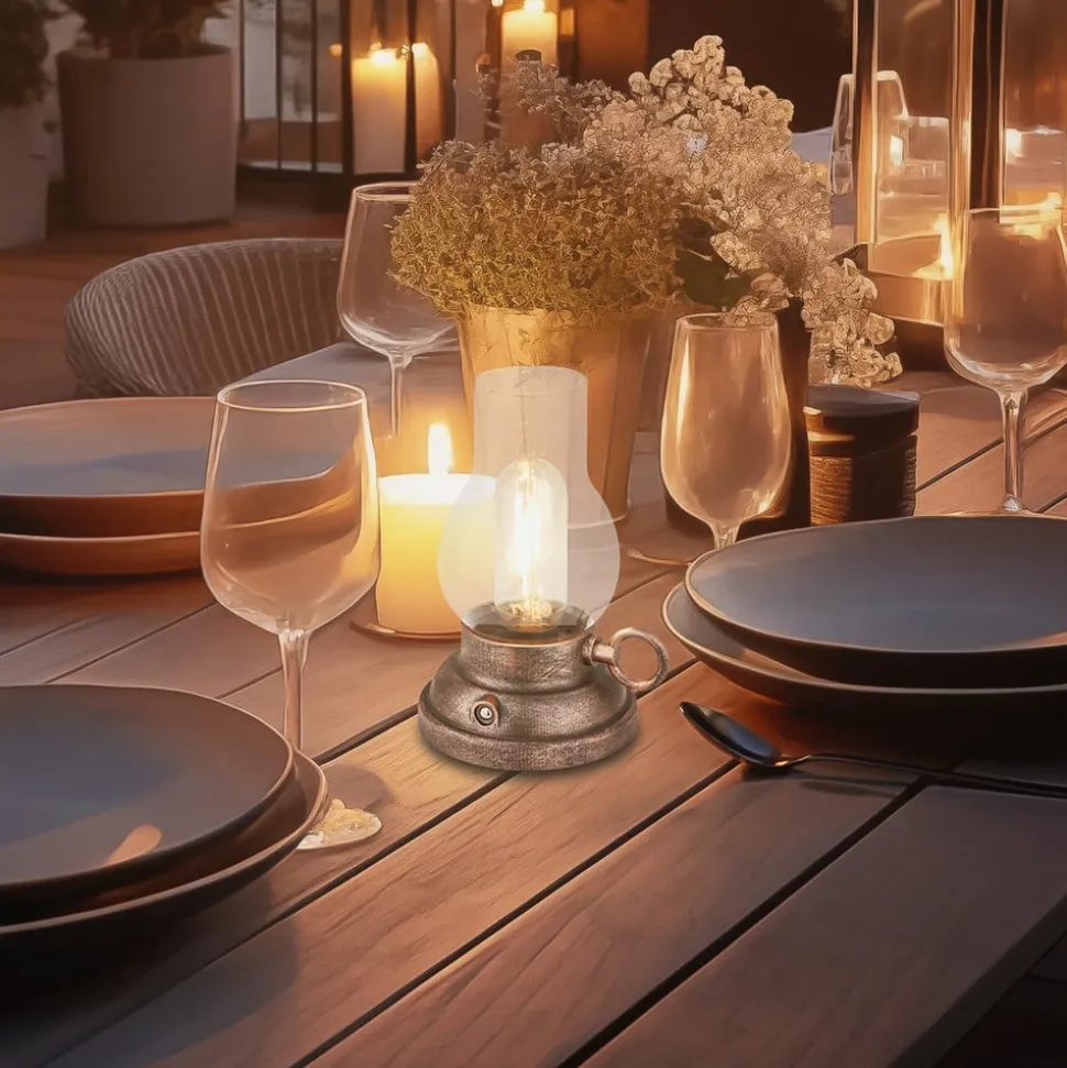 LED-bordlampe Brilo unplugged Kanea bronzefarvet 18 cm