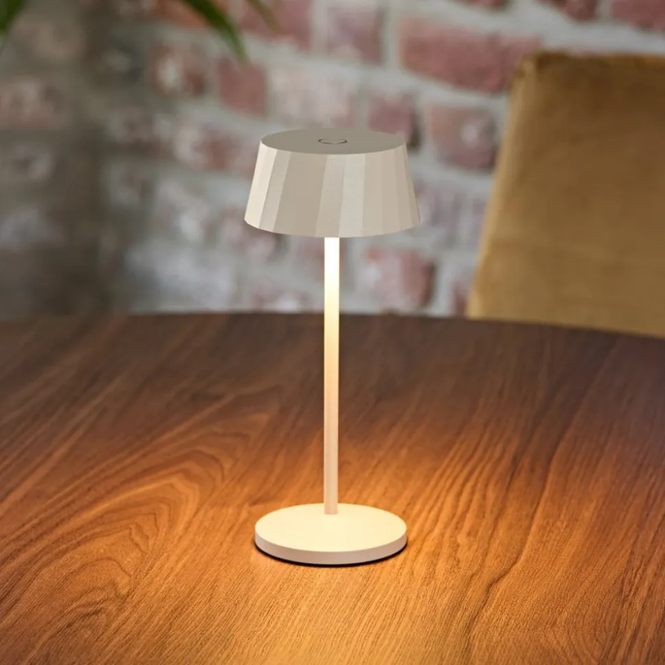 LED-bordlampe Facetta, beige, 22 cm, metal, CCT IP44