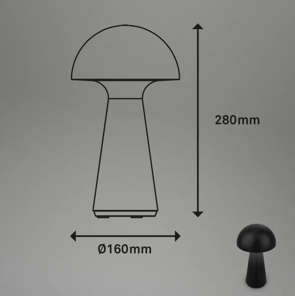 LED-bordlampe Fungo, genopladelig, sort