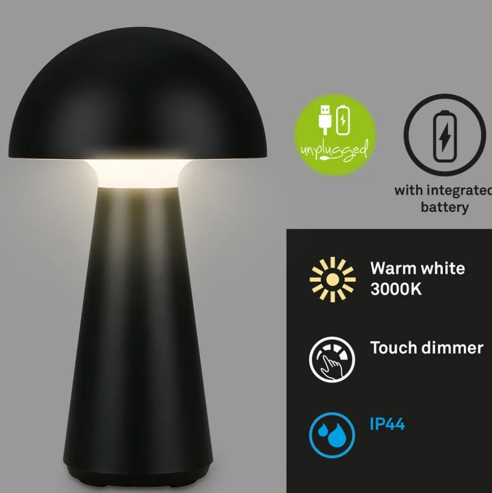 LED-bordlampe Fungo, genopladelig, sort