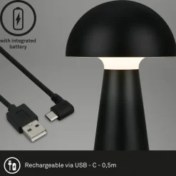 LED-bordlampe Fungo, genopladelig, sort