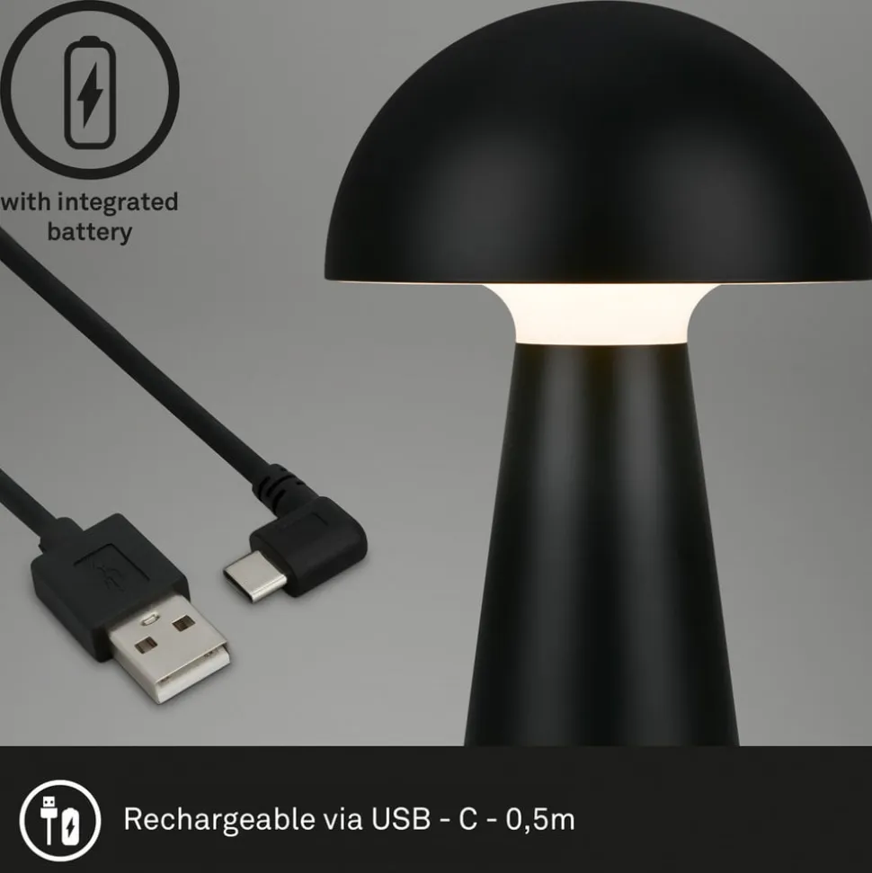 LED-bordlampe Fungo, genopladelig, sort