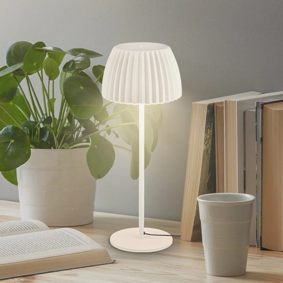 LED-bordlampe Loca, antik hvid, højde 36 cm, metal/plast