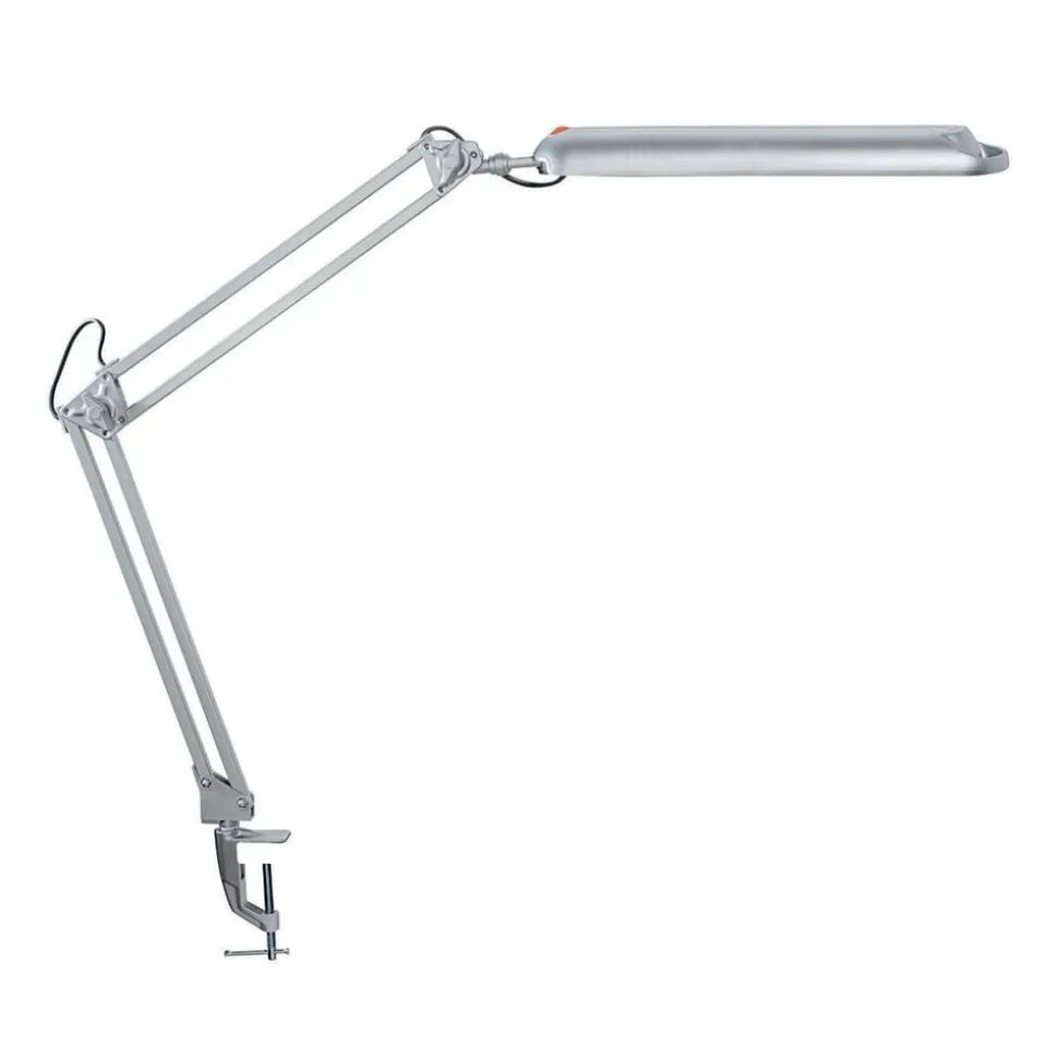 LED-bordlampe MAULatlantic, sølv, højde 38 cm, klemmefod