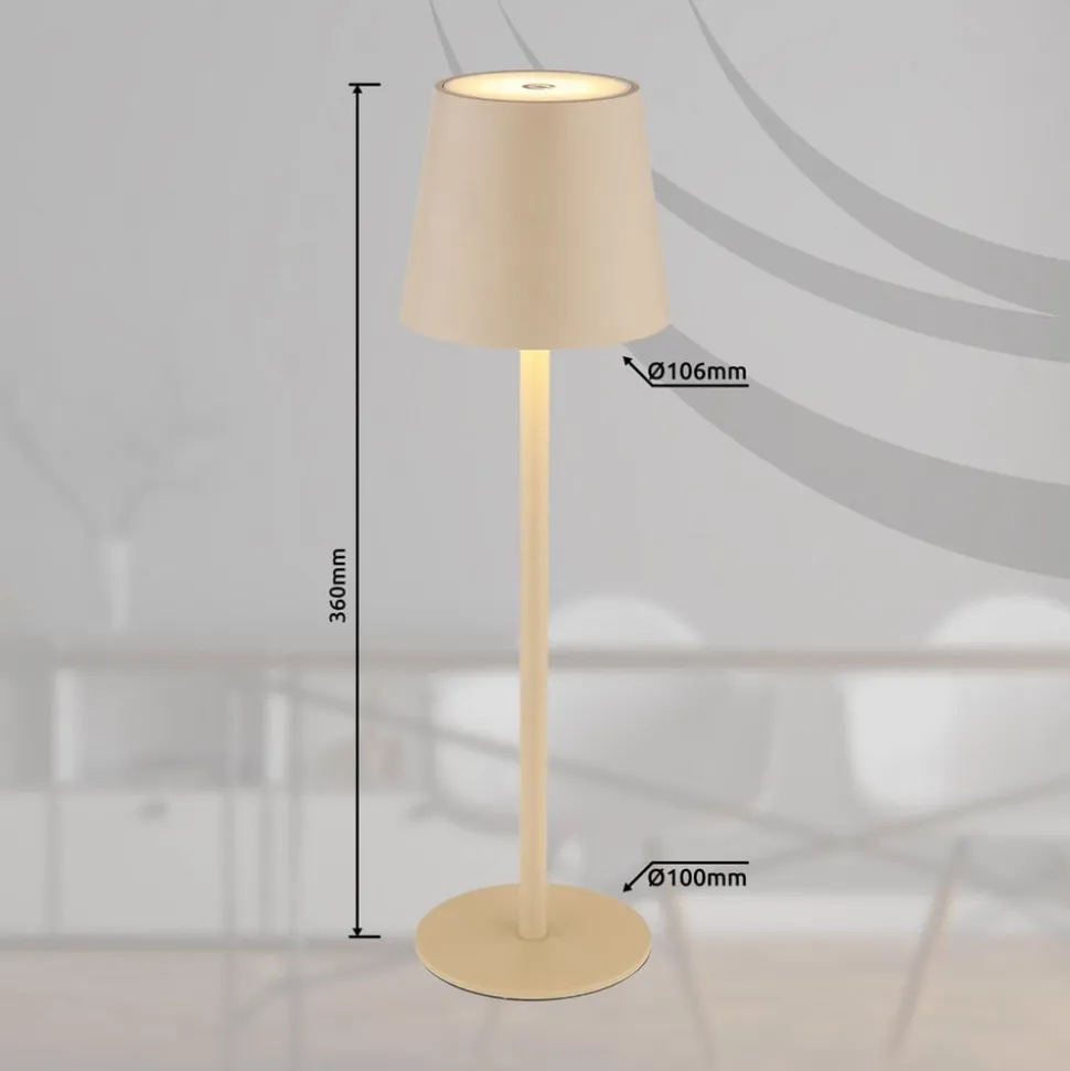 LED-bordlampe med batteri Vannie, sandfarvet, højde 36 cm, IP44