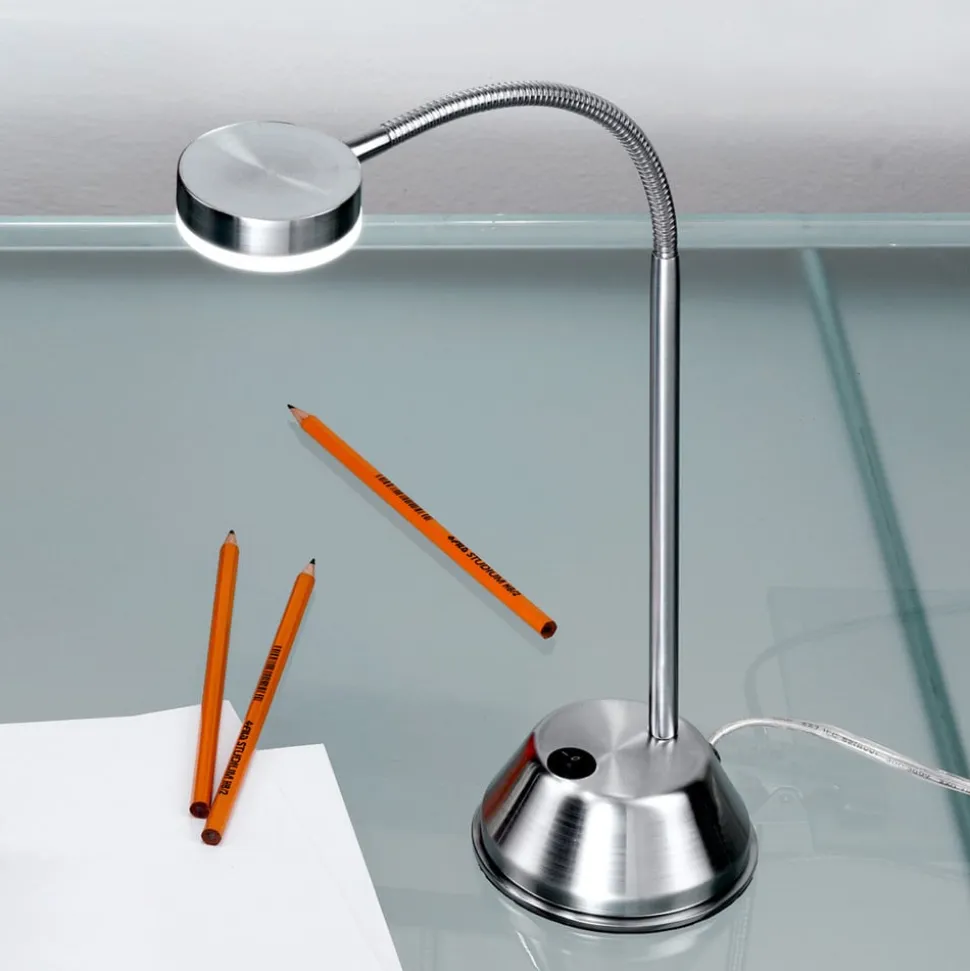 LED-bordlampe Mira, satineret nikkel