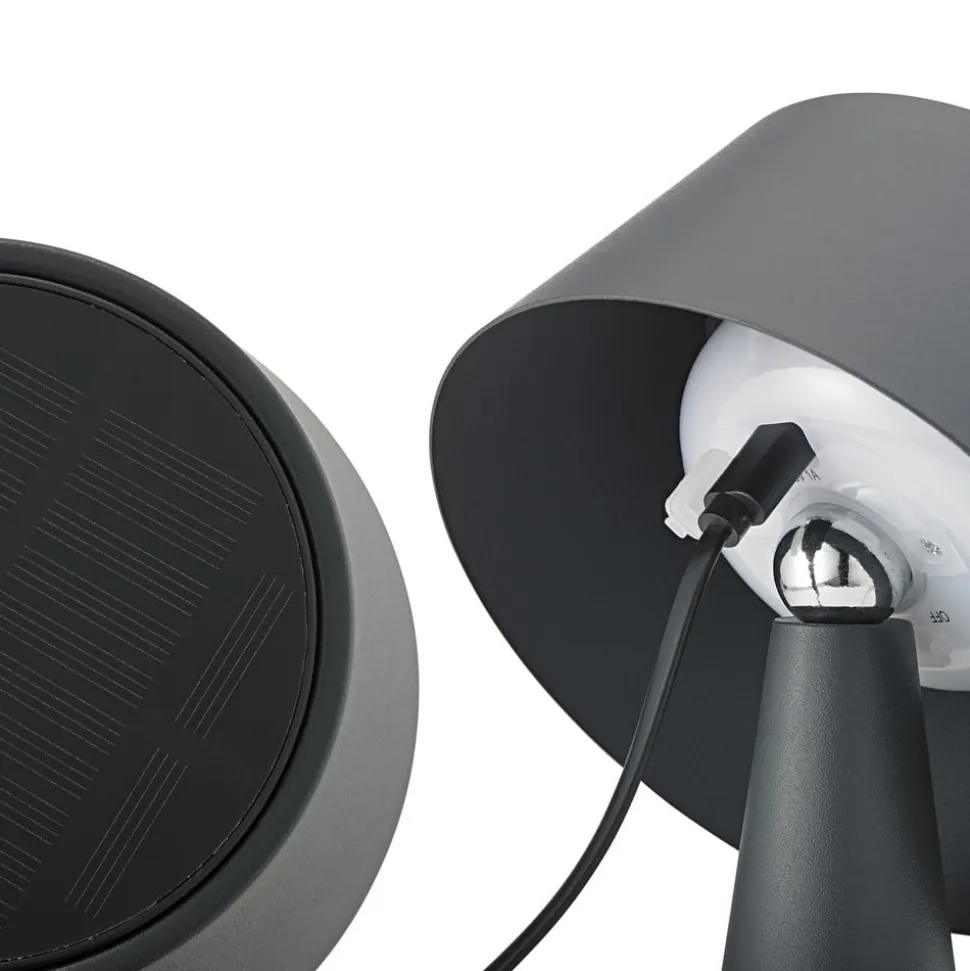 LED-bordlampe Solino, grafit, solcelle/USB, 26 cm IP44