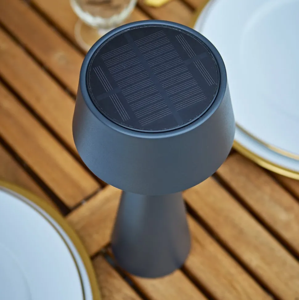 LED-bordlampe Solino, grafit, solcelle/USB, 26 cm IP44