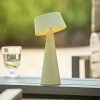 LED-bordlampe Solino, grøn, solcelle/USB, 26 cm, IP44