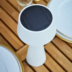 LED-bordlampe Solino, hvid, solcelle/USB, 26 cm, IP44