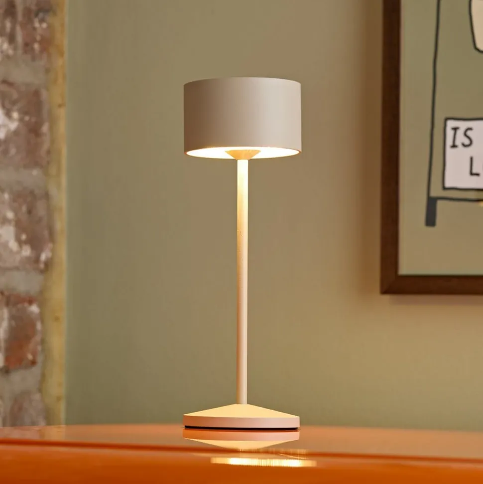 LED-bordlampe Veluna, beige, højde 25 cm, IP44, dæmpbar CCT