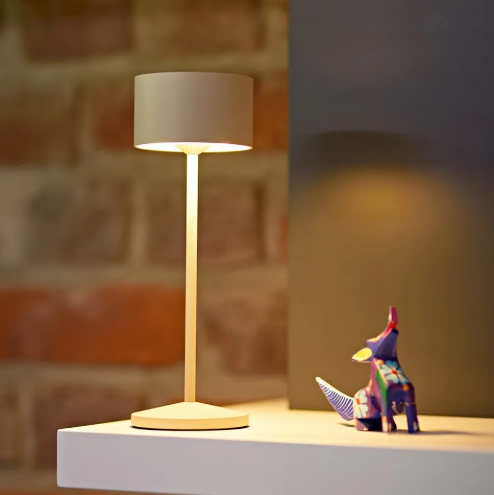 LED-bordlampe Veluna, beige, højde 25 cm, IP44, dæmpbar CCT