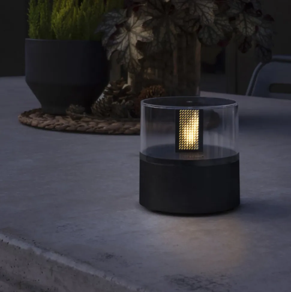 LED-dekorationslampe med flammeeffekt, sort sokkel
