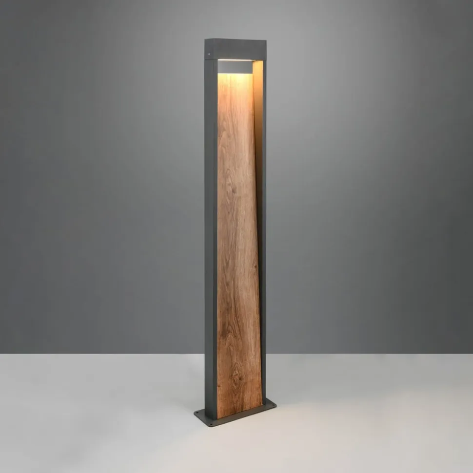 LED-gadelampe SALMON, trælook, højde 100 cm metal, IP44