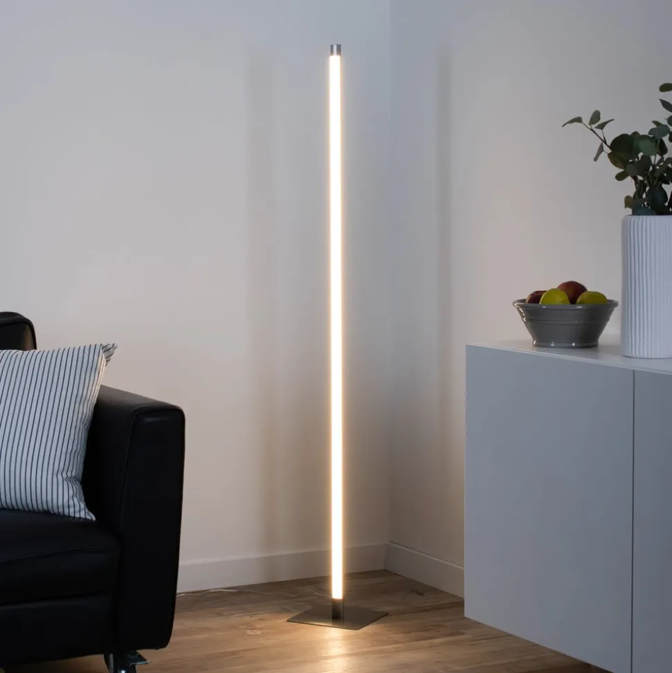 LED-gulvlampe Bella, lige, firkantet base, stål