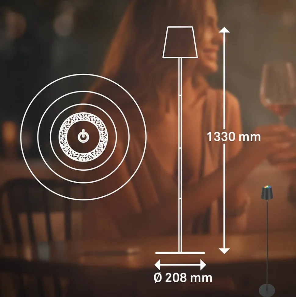LED-gulvlampe Coloris, sort, RGB, dæmper, IP44, USB