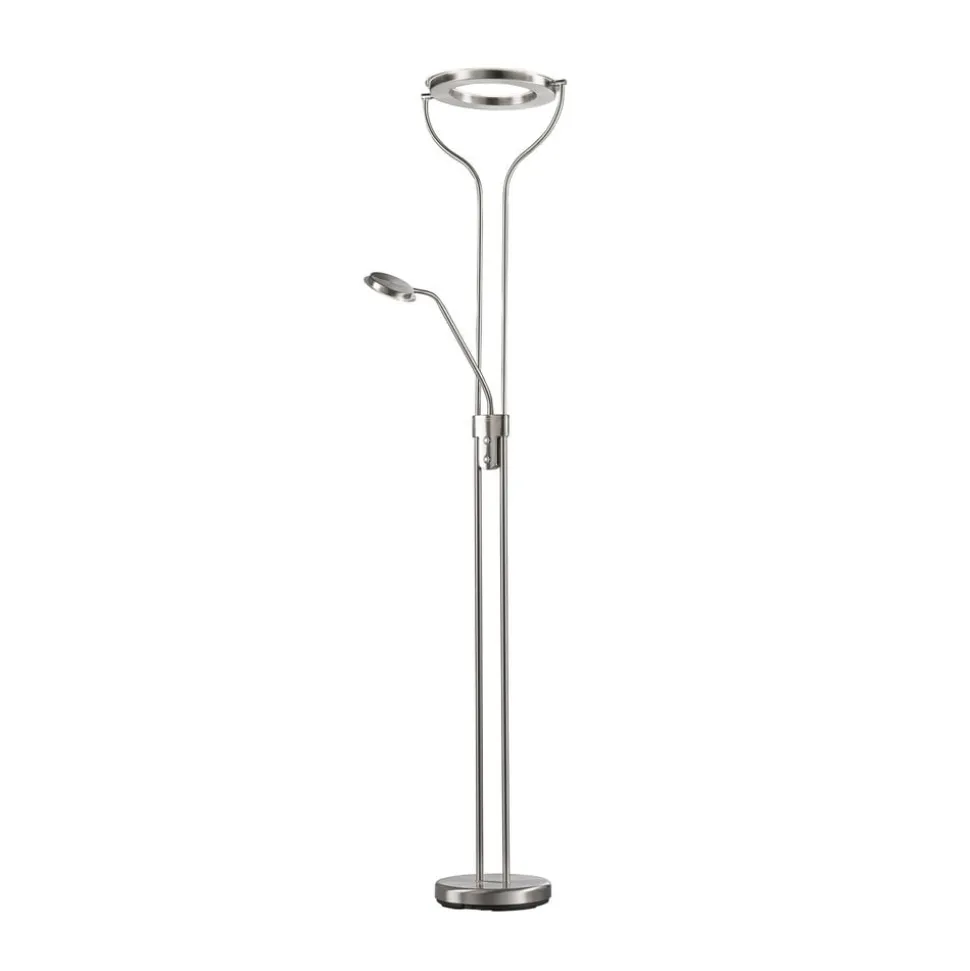 LED-gulvlampe Davos, nikkelfarvet, højde 180 cm, 2 lyskilder, CCT