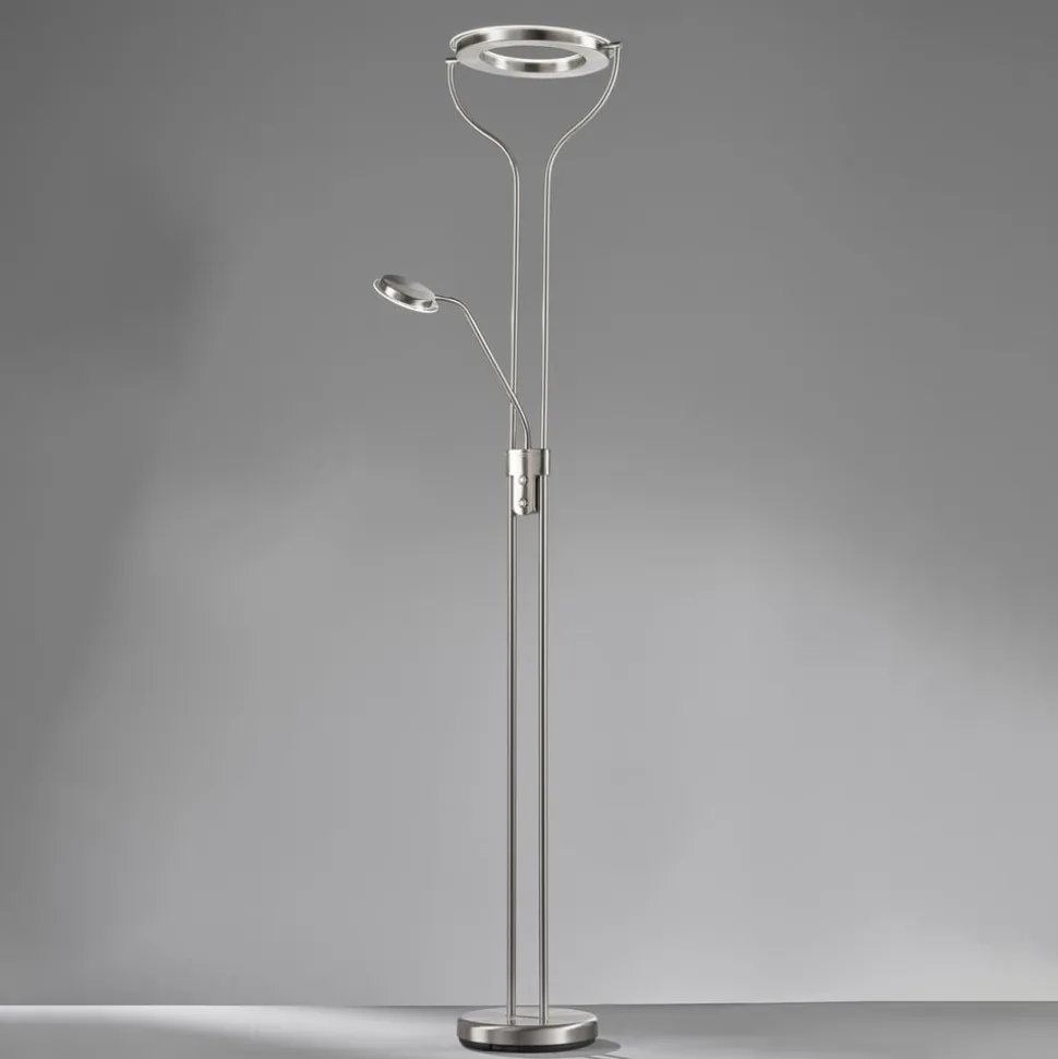 LED-gulvlampe Davos, nikkelfarvet, højde 180 cm, 2 lyskilder, CCT