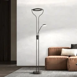 LED-gulvlampe Davos, sort, højde 180 cm, 2 lyskilder, CCT