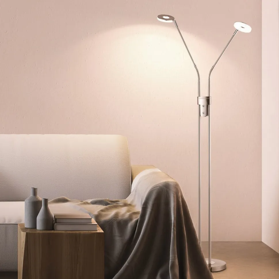 LED-gulvlampe Dent, CCT, to lys, nikkel