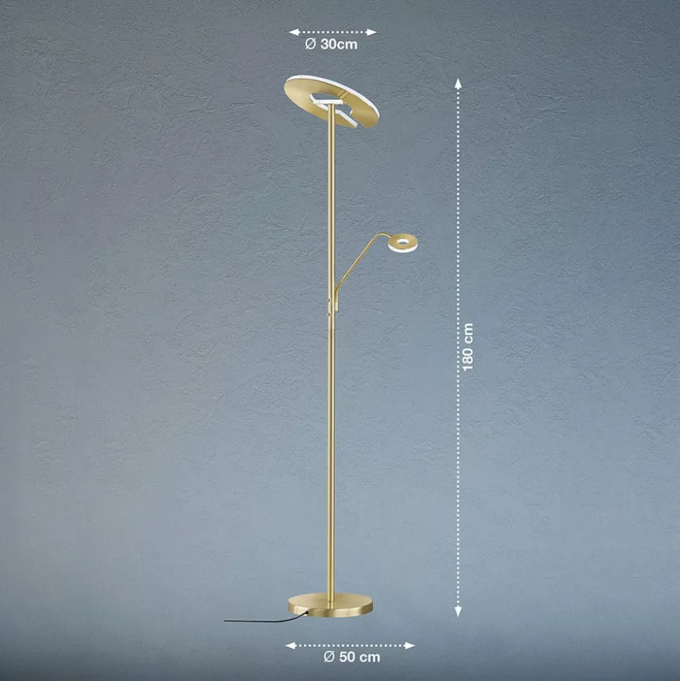 LED-gulvlampe Dent, messingfarvet, 180 cm, CCT, 2 lyskilder