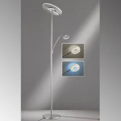LED-gulvlampe Dent, nikkelfarvet, 180 cm, CCT, 2 lyskilder
