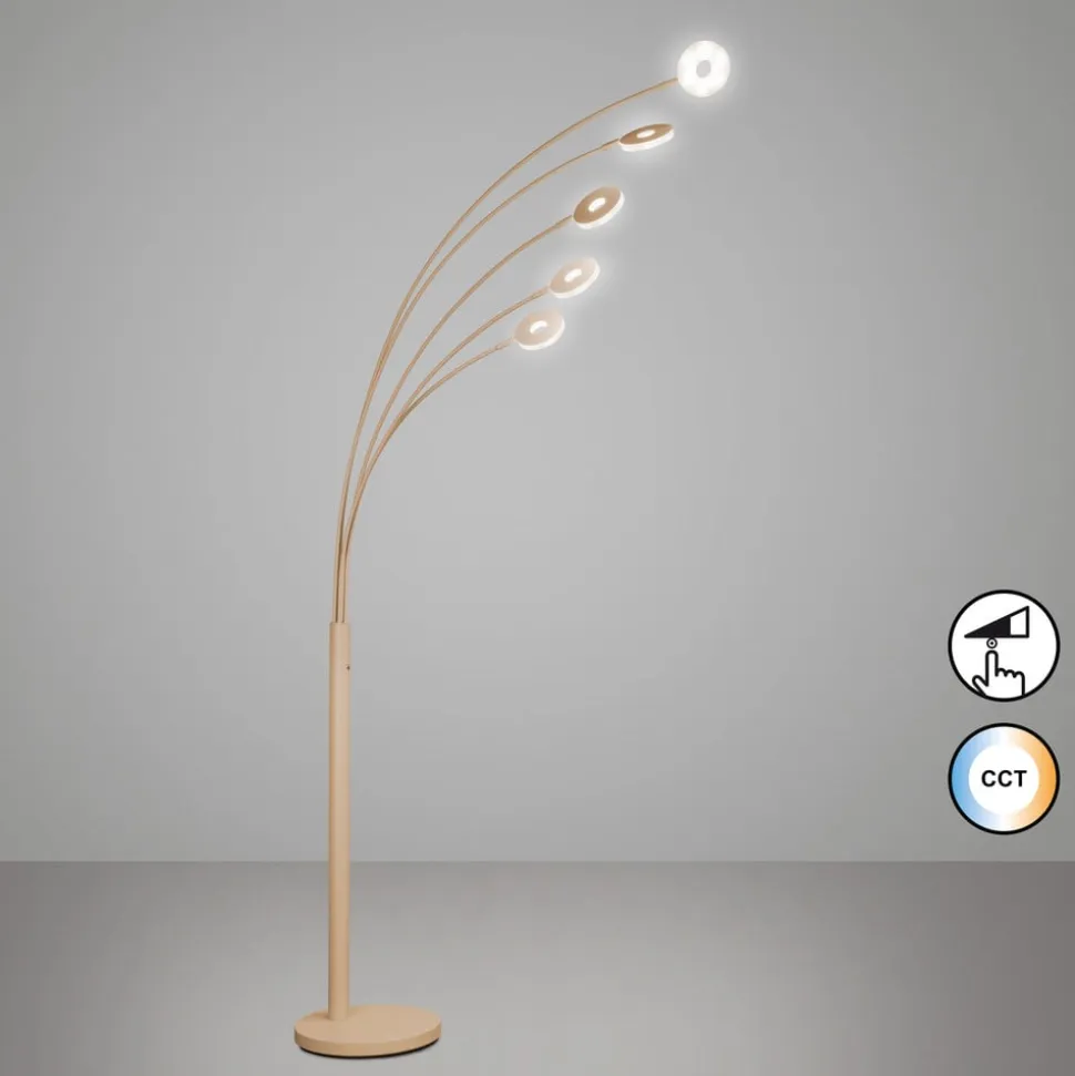 LED-gulvlampe Dent, sandfarvet Højde 225 cm, CCT, 5 lyskilder.