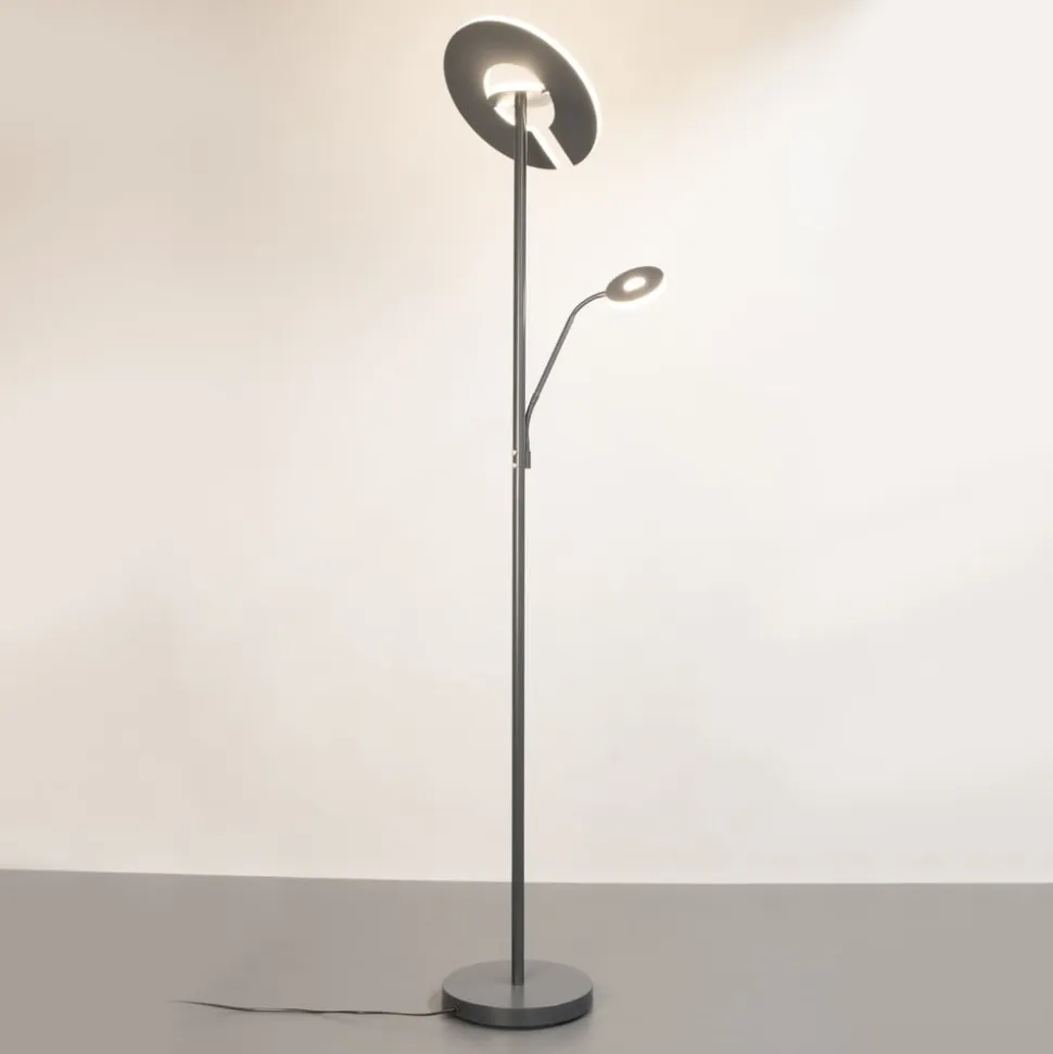 LED-gulvlampe Dent, sandgrå, 180 cm, metal, CCT, 2 lyskilder, 100 W, 1000 lm,