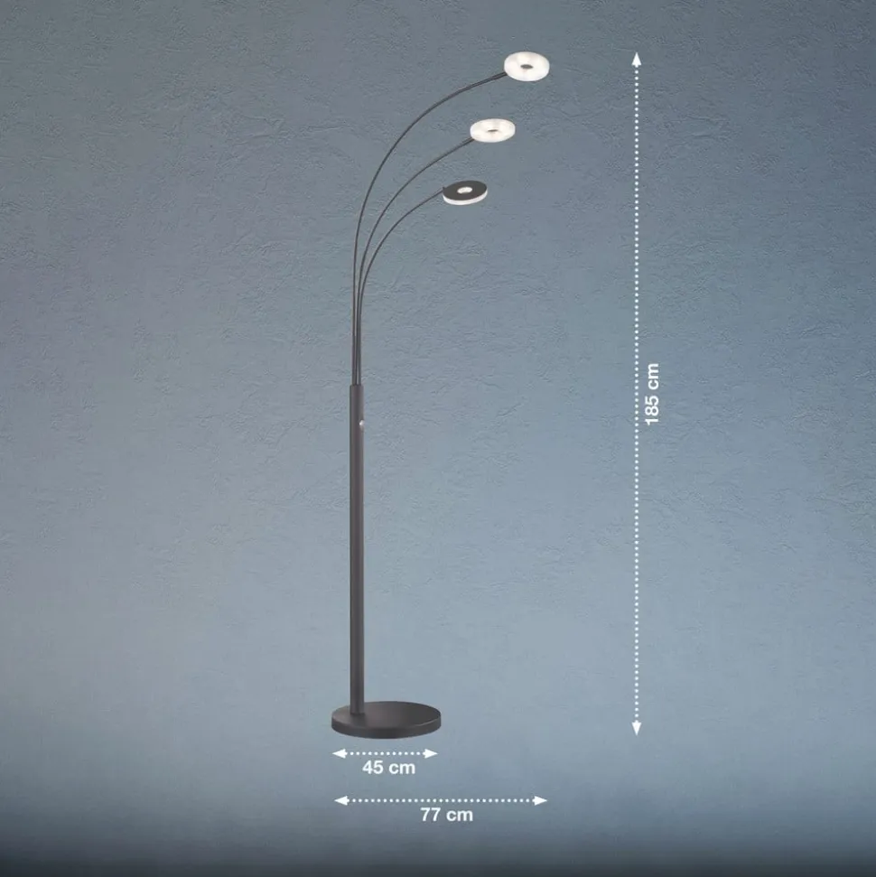 LED-gulvlampe Dent, sort, 185 cm, metal, CCT, 3 lyskilder.