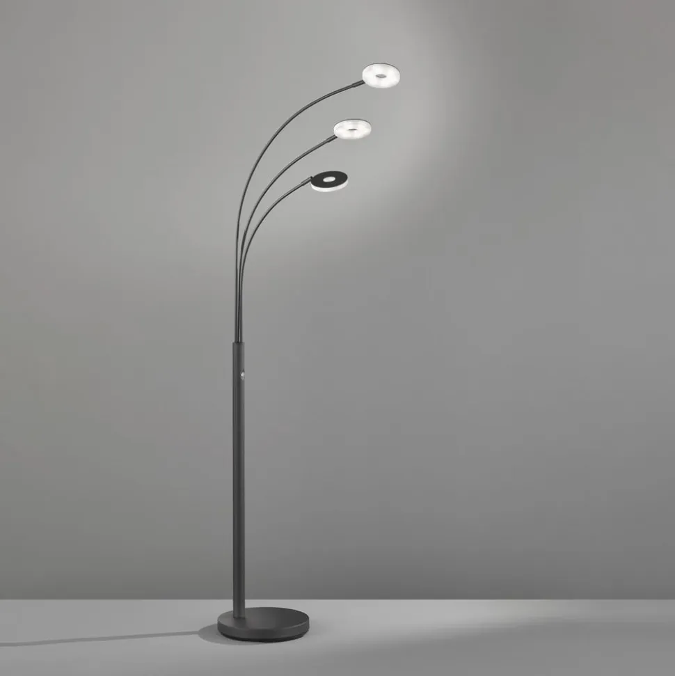 LED-gulvlampe Dent, sort, 185 cm, metal, CCT, 3 lyskilder.