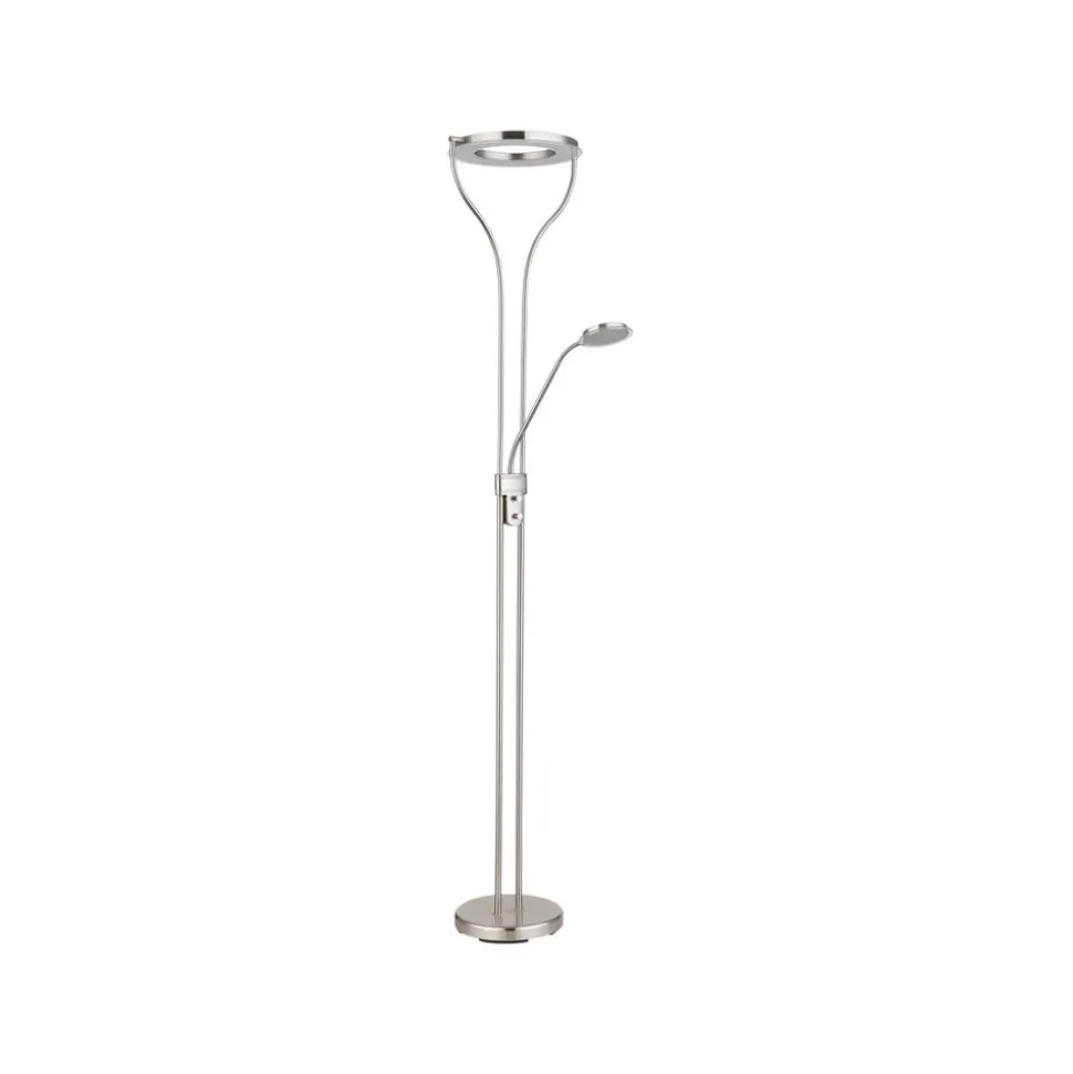 LED-gulvlampe Ebro, højde 194 cm, nikkelfarvet, 2-lys.