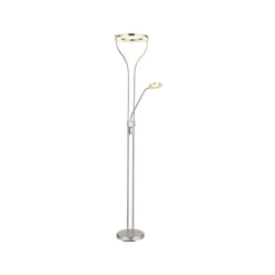 LED-gulvlampe Ebro, højde 194 cm, nikkelfarvet, 2-lys.