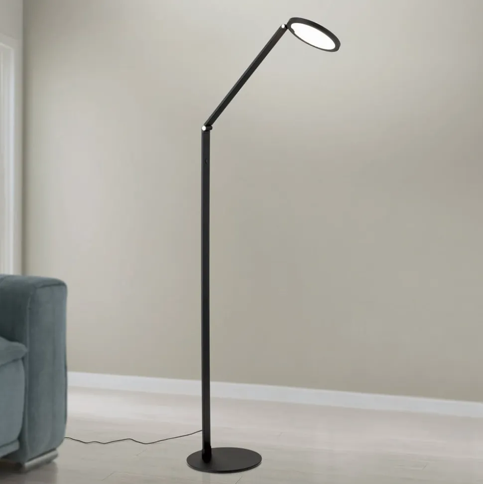 LED-gulvlampe Fati, højde 136 cm, sort, aluminium, dæmper