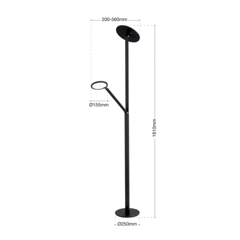 LED-gulvlampe Fati, højde 181 cm, aluminium, læselampe, dæmper, CCT
