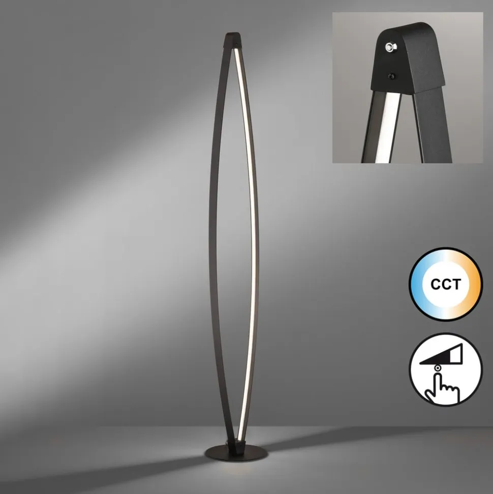 LED-gulvlampe Fenga, touch-dimmer, CCT, sort