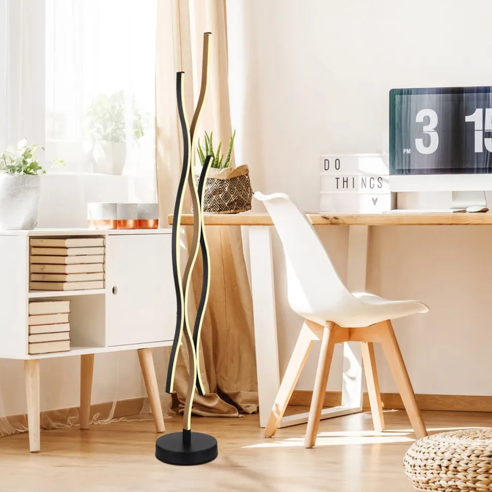 LED-gulvlampe Geronimo, højde 135 cm, sort/trælook