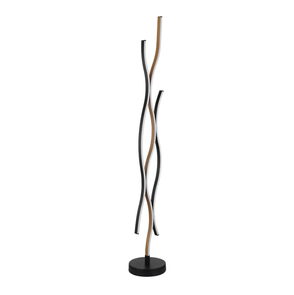 LED-gulvlampe Geronimo, højde 135 cm, sort/trælook