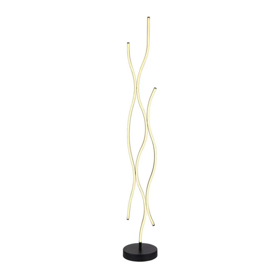 LED-gulvlampe Geronimo, højde 135 cm, sort/trælook