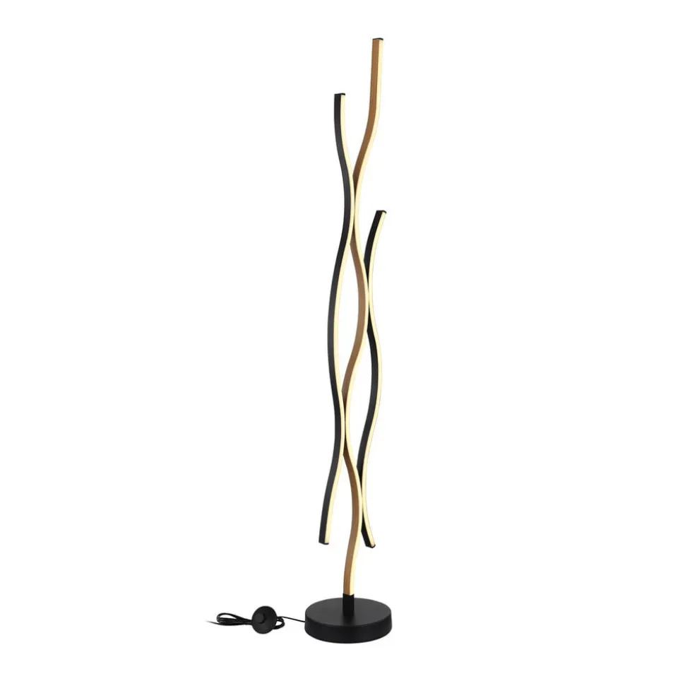 LED-gulvlampe Geronimo, højde 135 cm, sort/trælook
