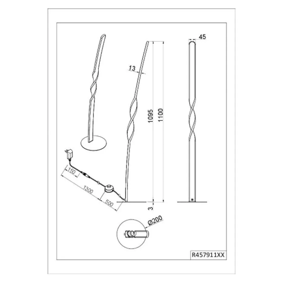 LED-gulvlampe Ginko, sort mat, metal, højde 110 cm