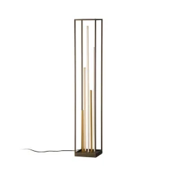 LED-gulvlampe Grid, sort/guld, metal, CCT, dæmpbar