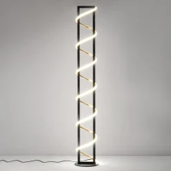 LED-gulvlampe Gwen, sort/guld, metal, CCT, dæmpbar