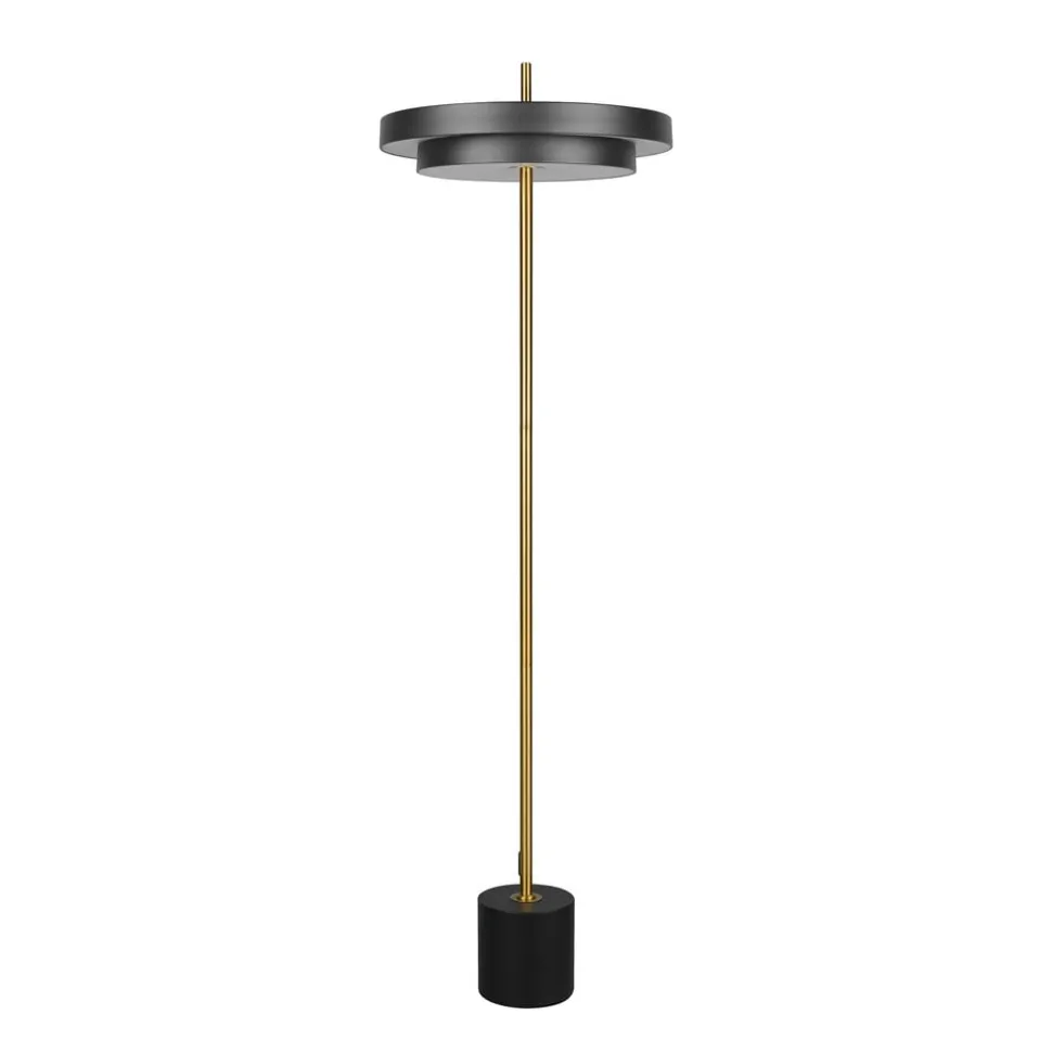 LED-gulvlampe Keaton, sort/guldfarvet, højde 138 cm, CCT