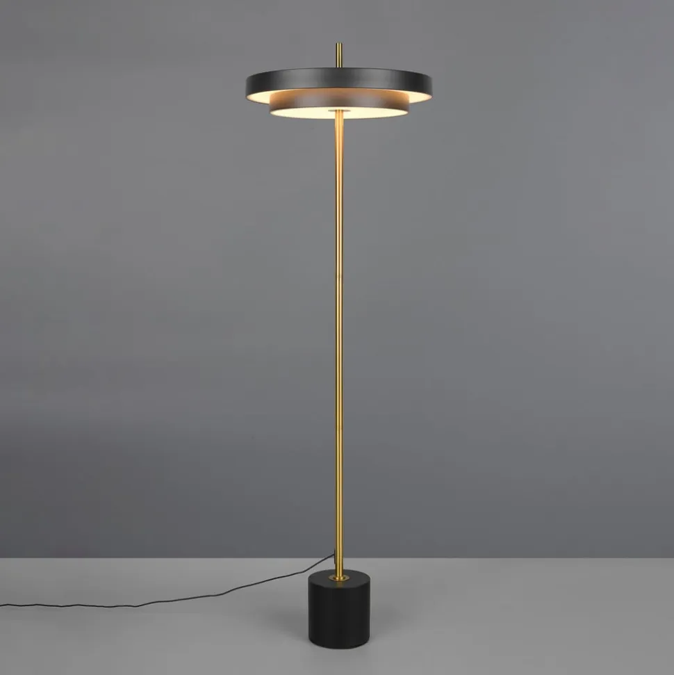 LED-gulvlampe Keaton, sort/guldfarvet, højde 138 cm, CCT