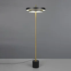 LED-gulvlampe Keaton, sort/guldfarvet, højde 138 cm, CCT