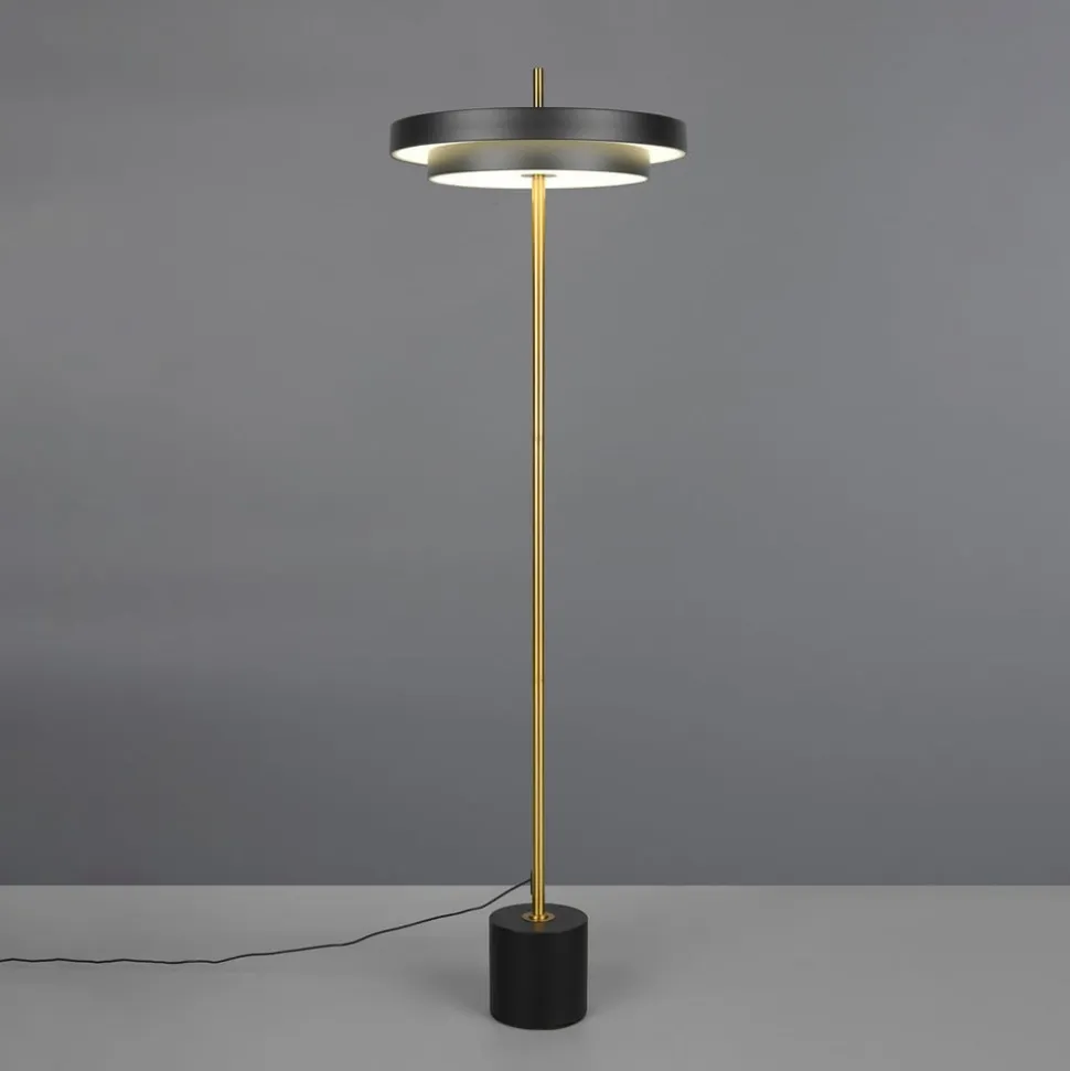 LED-gulvlampe Keaton, sort/guldfarvet, højde 138 cm, CCT