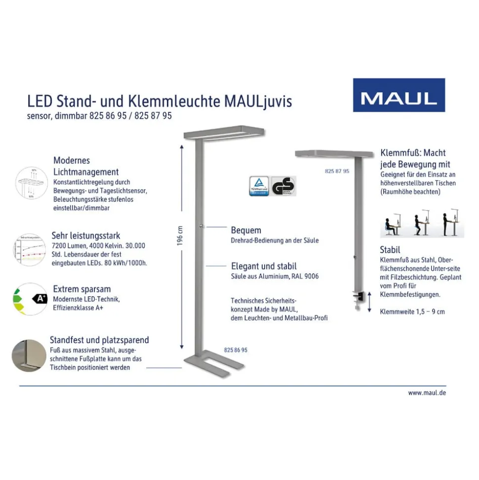 LED-gulvlampe MAULjuvis, sort, 196 cm base dæmpbar