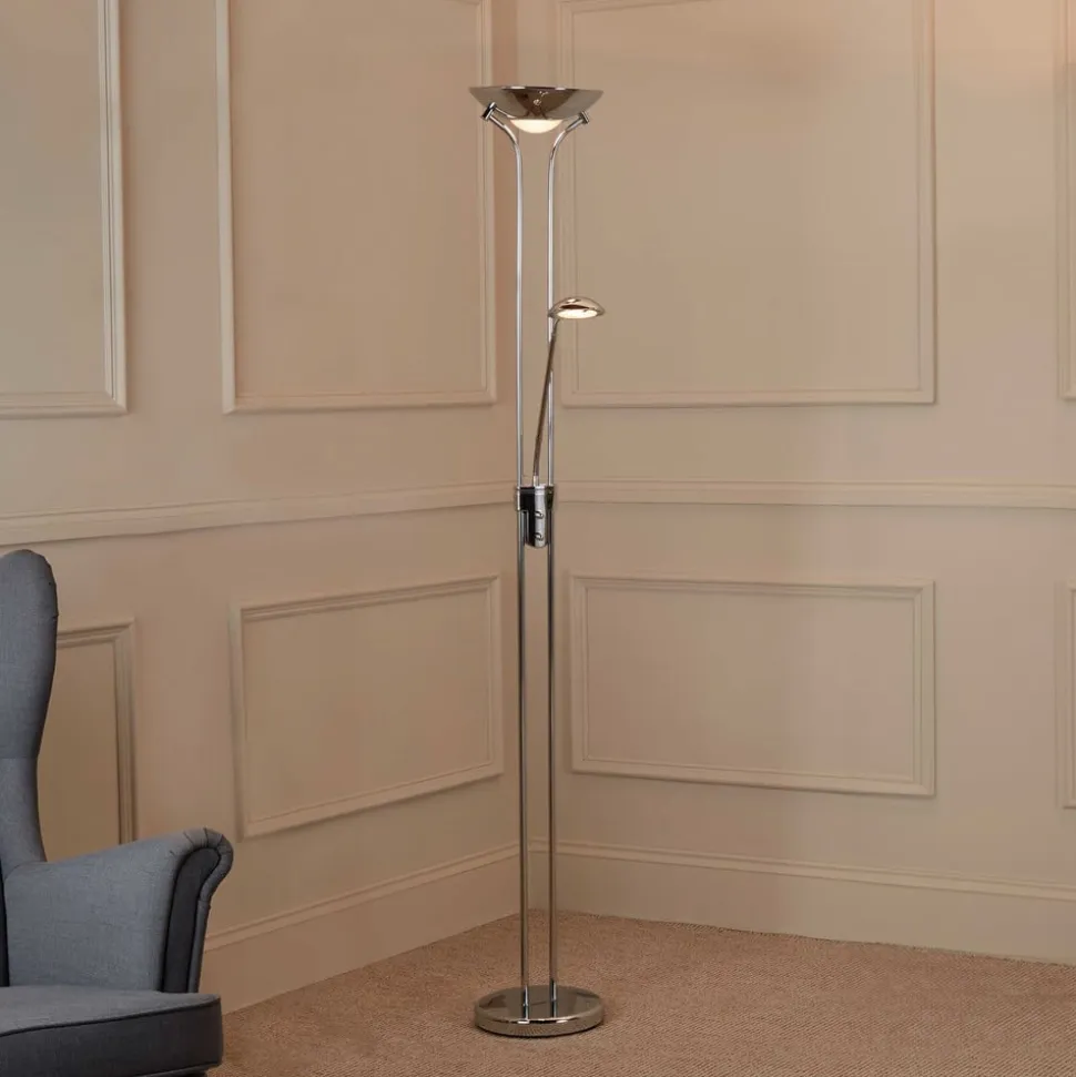 LED-gulvlampe Mor & Barn, krom, læselampe, dæmpbar