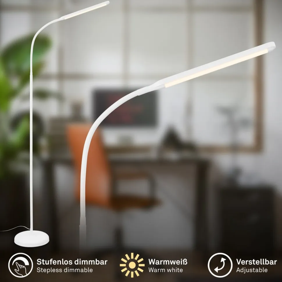 LED-gulvlampe Mura, hvid, højde 170 cm, metal, touch-dimmer